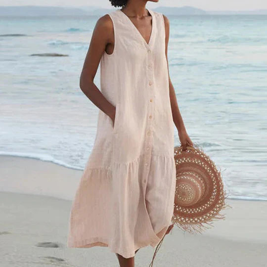 Mode Outlet | Lichtroze Midi Jurk voor Dames – Elegant & Luchtig