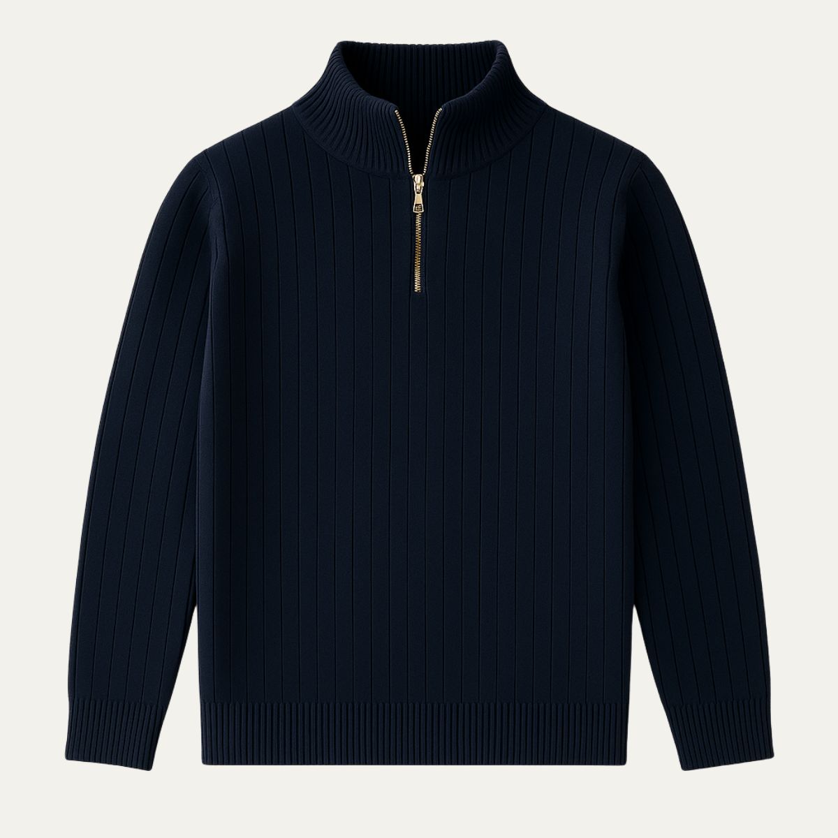 Heren Quarter Zip Trui met Ribstructuur en Opstaande Kraag