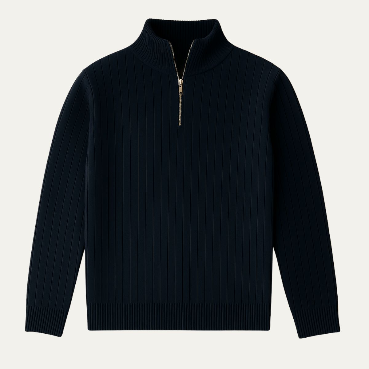 Heren Quarter Zip Trui met Ribstructuur en Opstaande Kraag