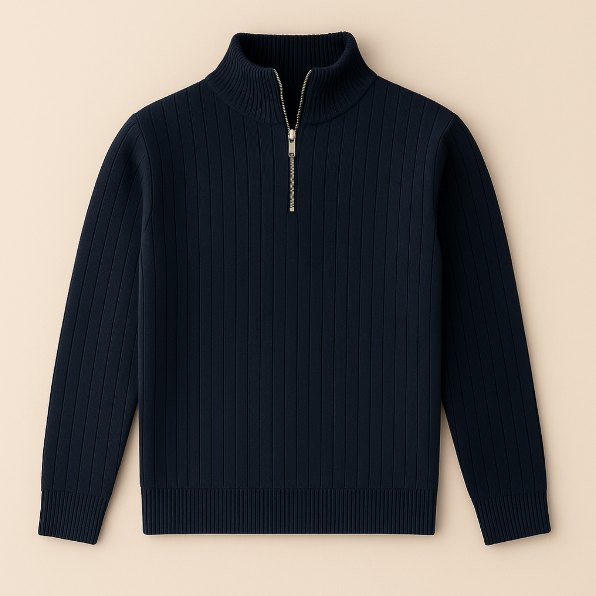 Heren Quarter Zip Trui met Ribstructuur en Opstaande Kraag