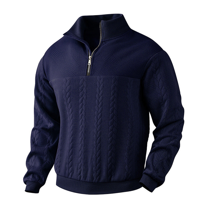 Heren Trui met Kabelpatroon en Half-Zip Rits
