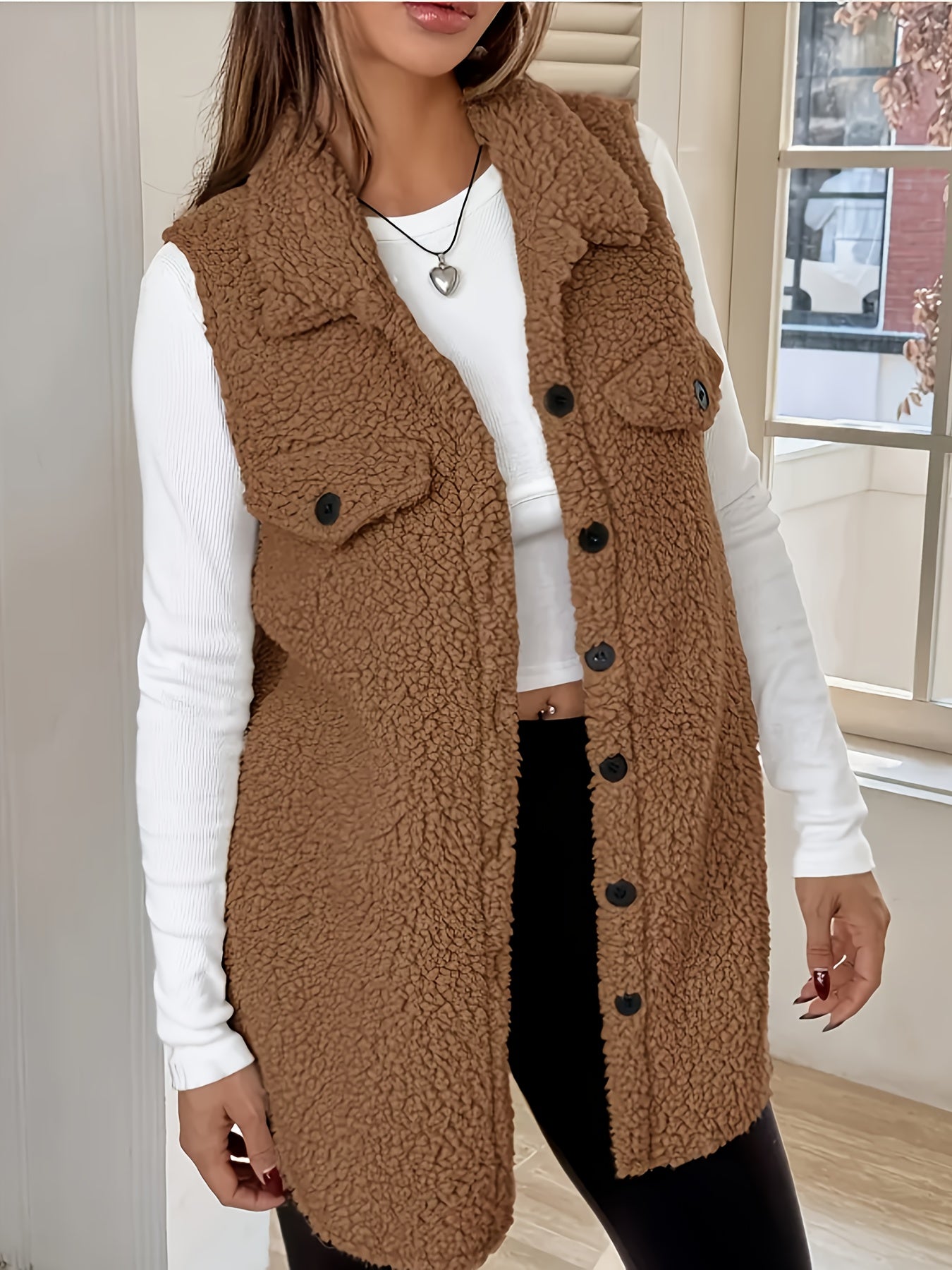Teddy Bodywarmer Dames – Lang model met zachte teddy stof