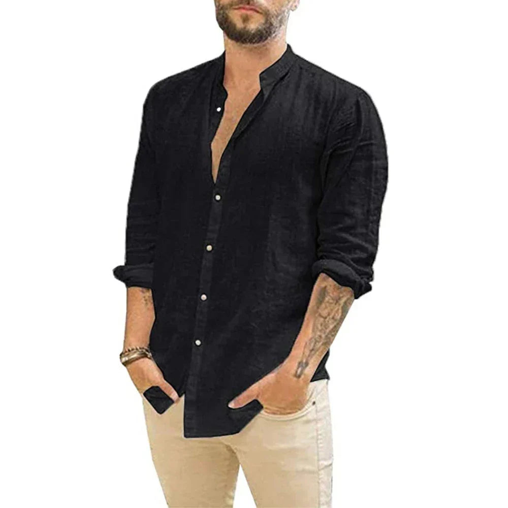 Mode Outlet | Linnen Button-Up Overhemd met Lange Mouwen – Stijlvol & Ademend