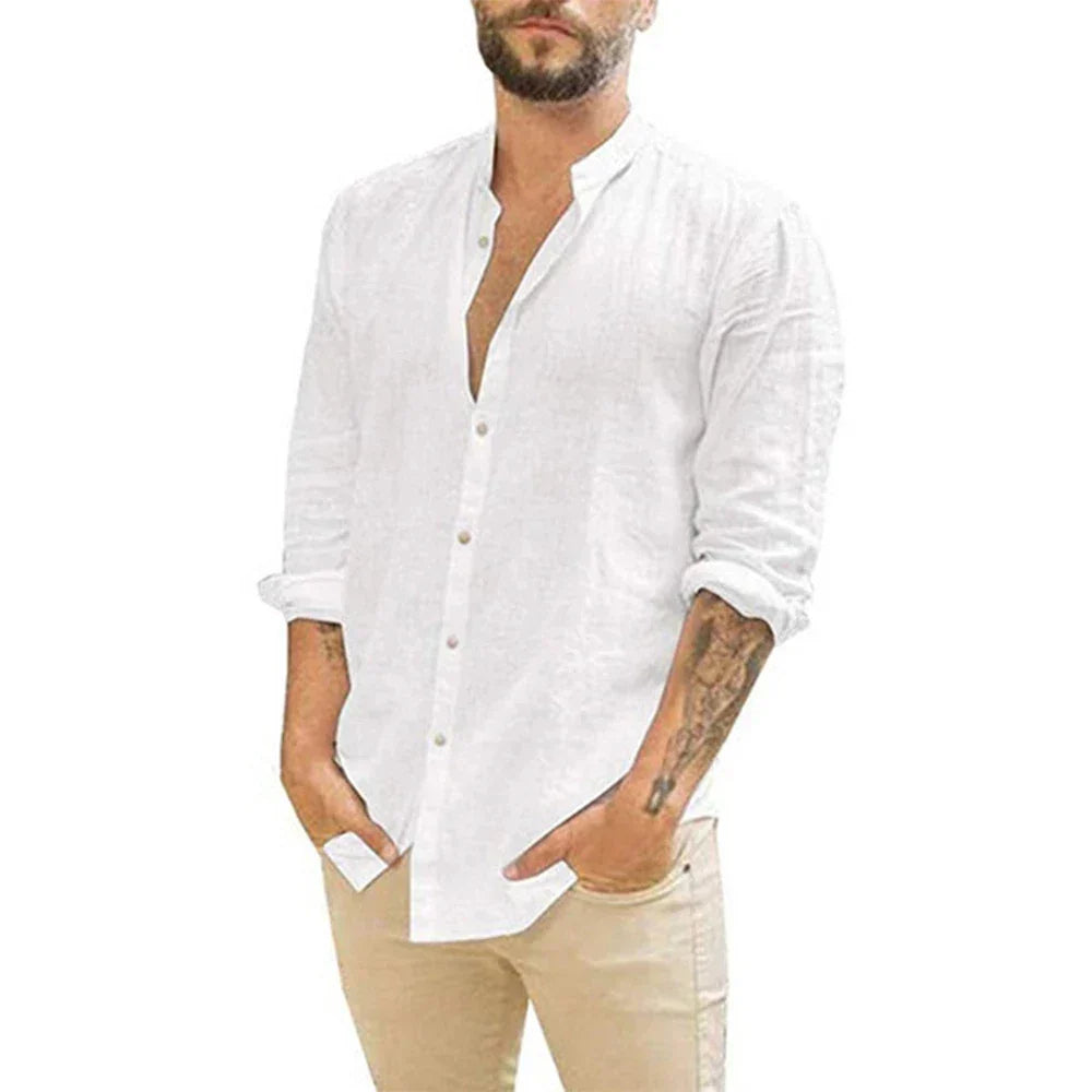 Mode Outlet | Linnen Button-Up Overhemd met Lange Mouwen – Stijlvol & Ademend