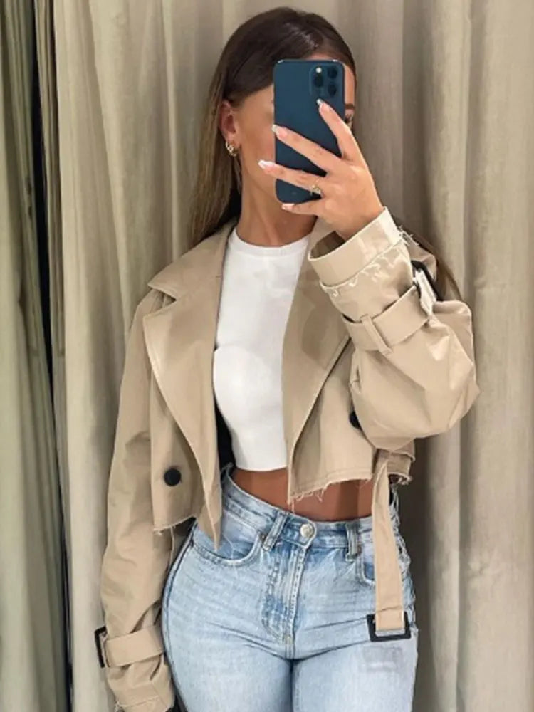 Noa – Cropped Trenchcoat voor Dames | Stijlvol & Trendy