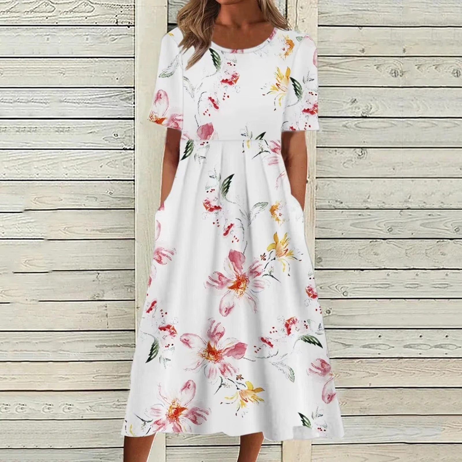 Mode Outlet | Liva Midi-Jurk met Bloemenmotief – Elegant & Luchtig