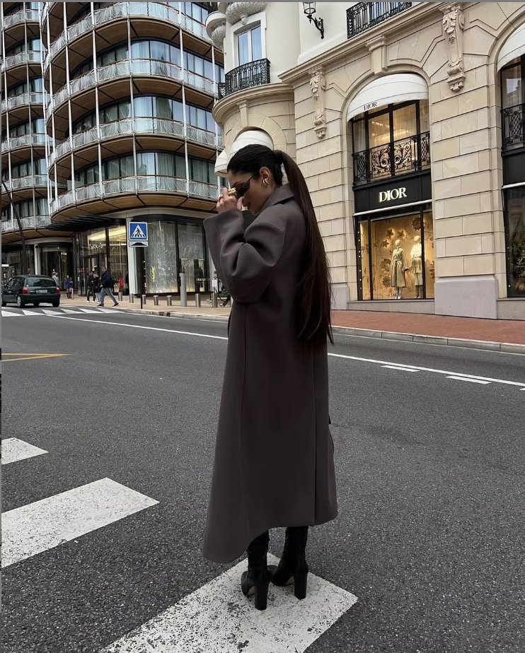 Dames Jas Oversized – Mantel met V-hals Kraag en Split