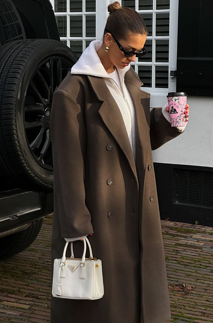 Dames Jas Oversized – Mantel met V-hals Kraag en Split