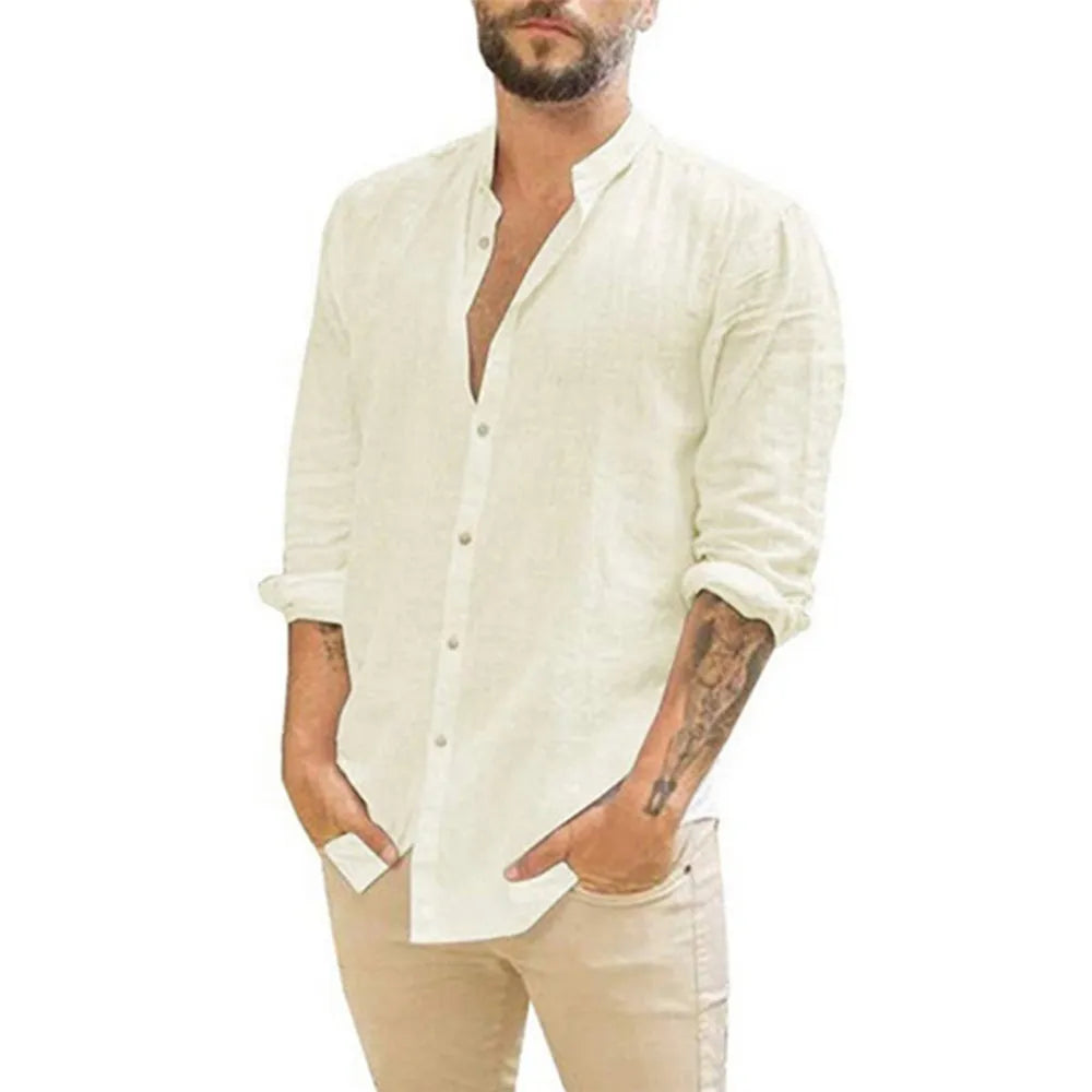 Mode Outlet | Linnen Button-Up Overhemd met Lange Mouwen – Stijlvol & Ademend