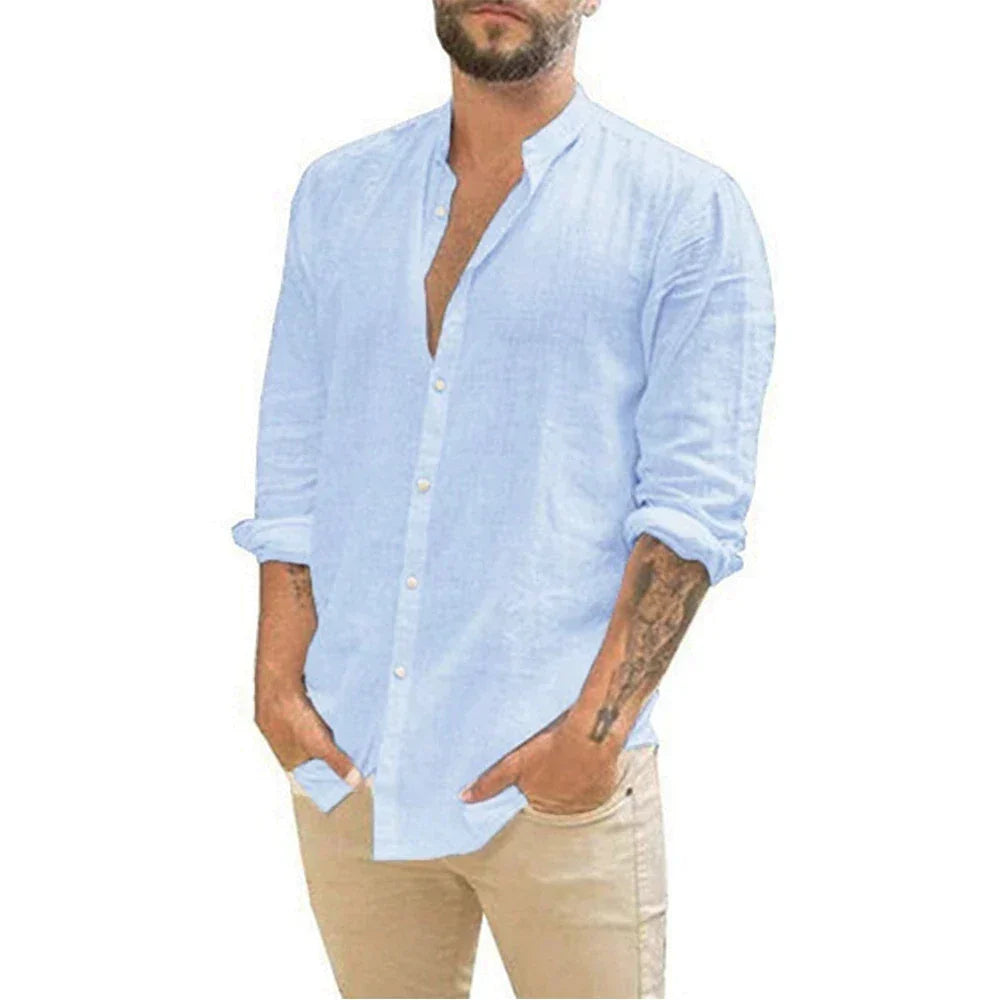 Mode Outlet | Linnen Button-Up Overhemd met Lange Mouwen – Stijlvol & Ademend