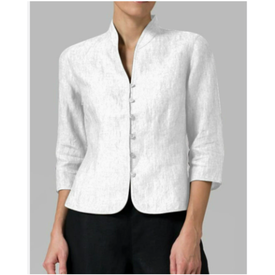Leona | Stijlvolle Damesblouse met Hoge Kraag – Elegant, Luchtig & Tijdloos
