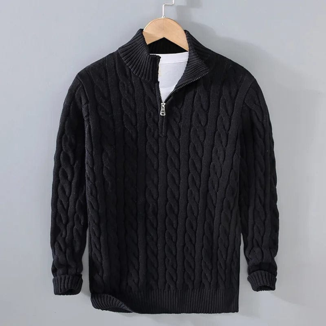 Heren Zip-Pullover met Noors Kabelpatroon | Warme Gebreide Trui met Ritskraag