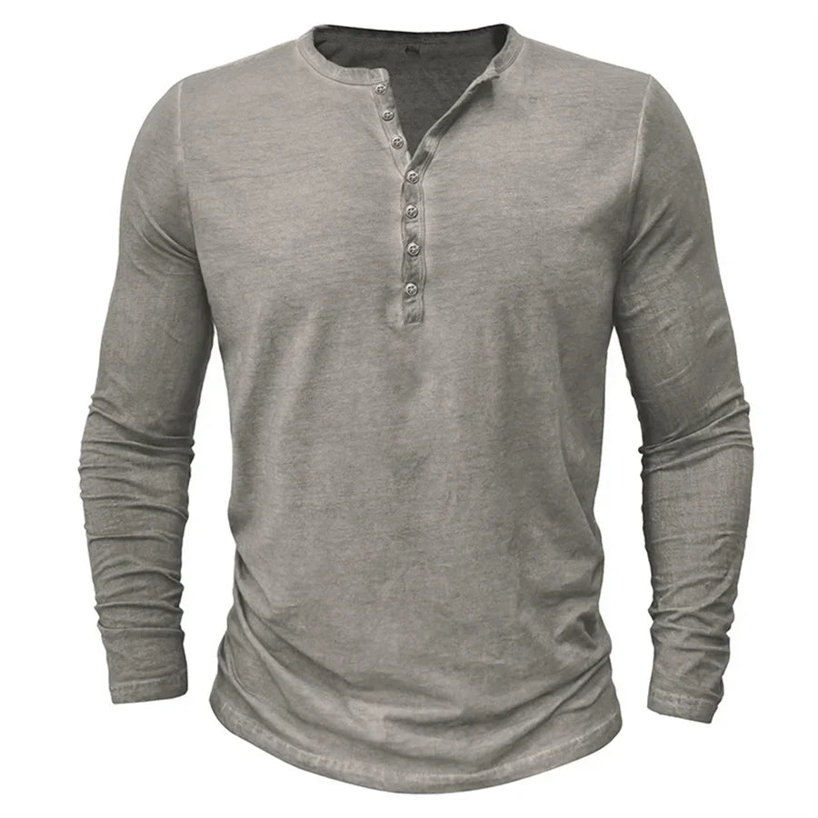 Mode Outlet | Heren Henley Shirt met Lange Mouwen – Casual & Comfortabel