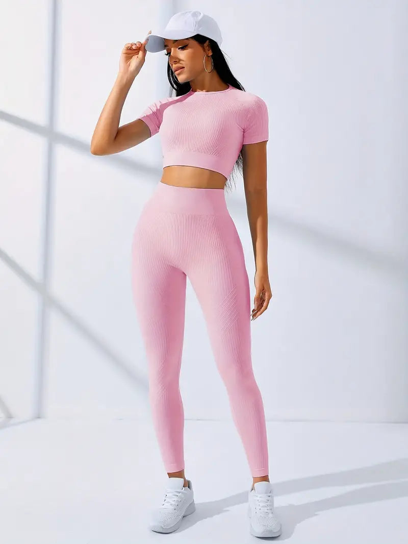 Dames Gymset met Cropped Top en High-Waist Legging