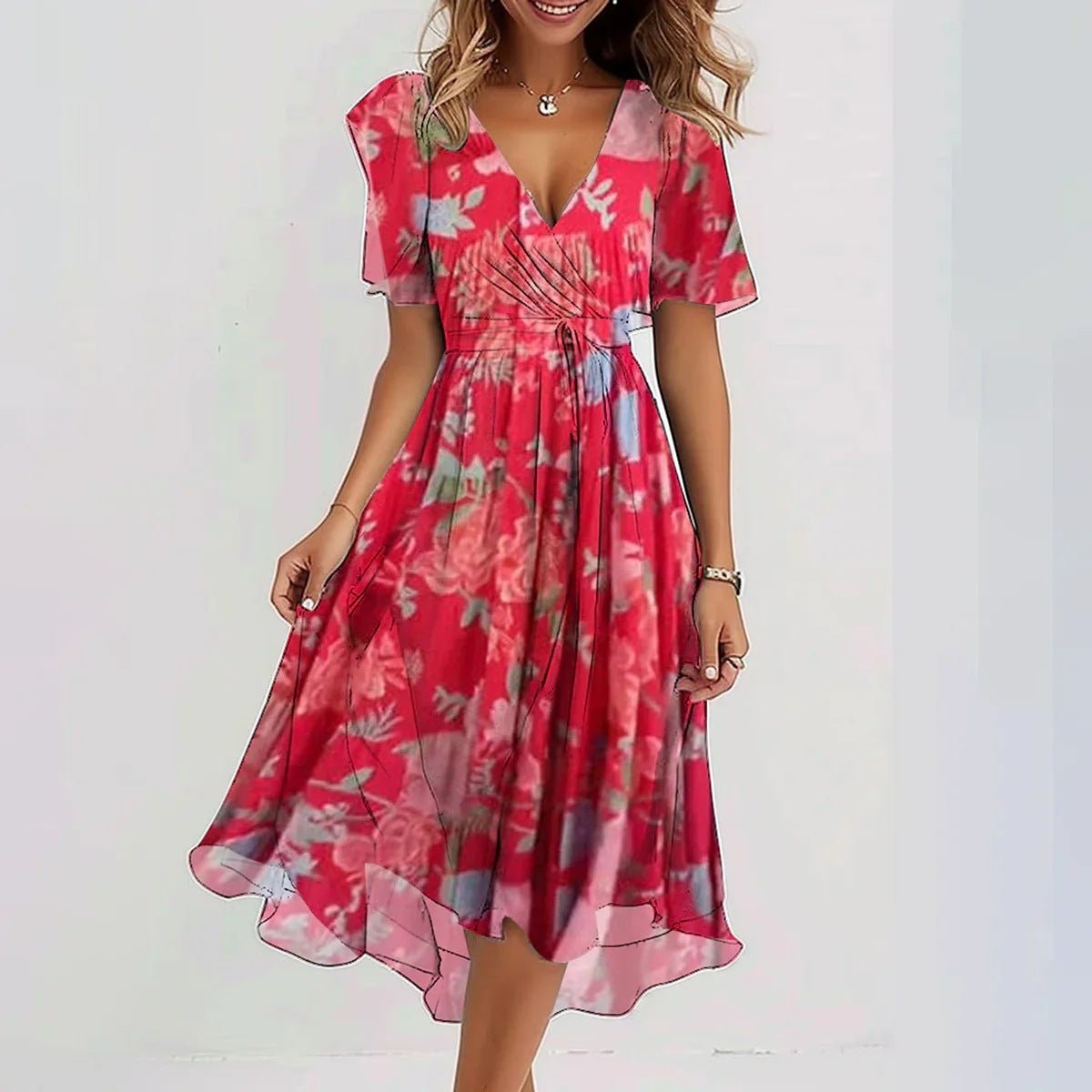 Bloemenprint chiffon midi-jurk – Luchtig en vrouwelijk