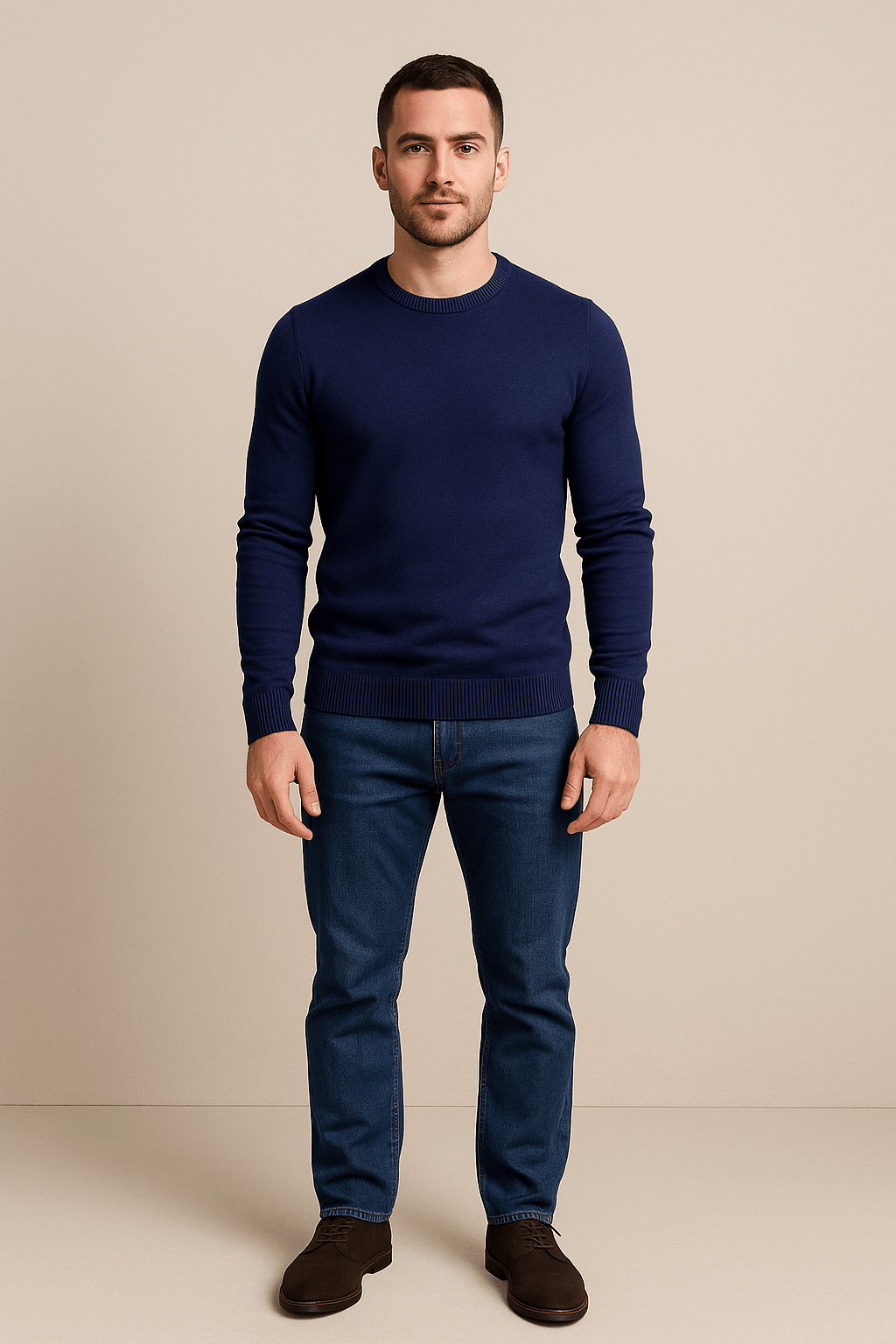 Heren trui met ronde hals | Regular fit gebreid design