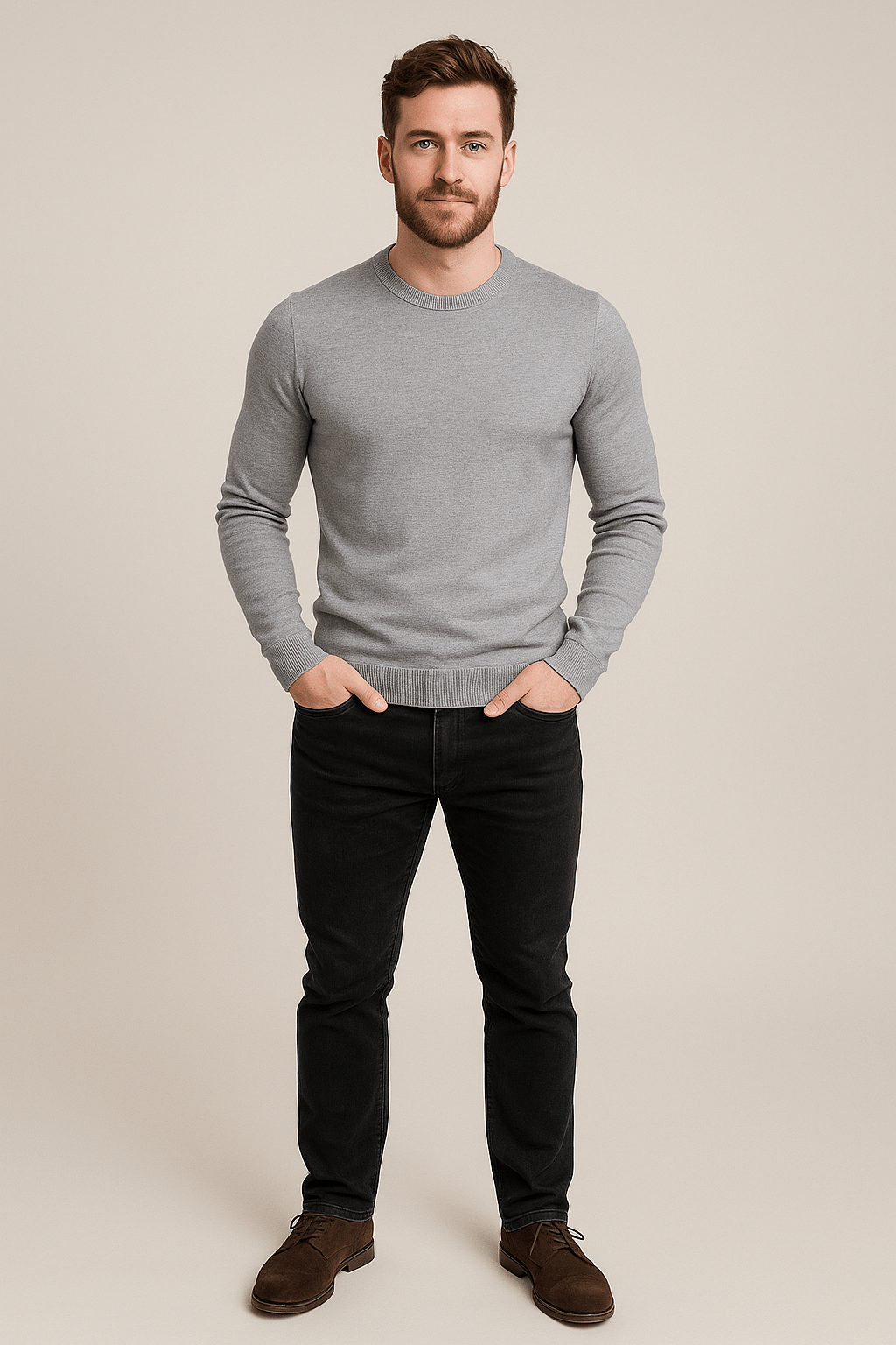 Heren trui met ronde hals | Regular fit gebreid design