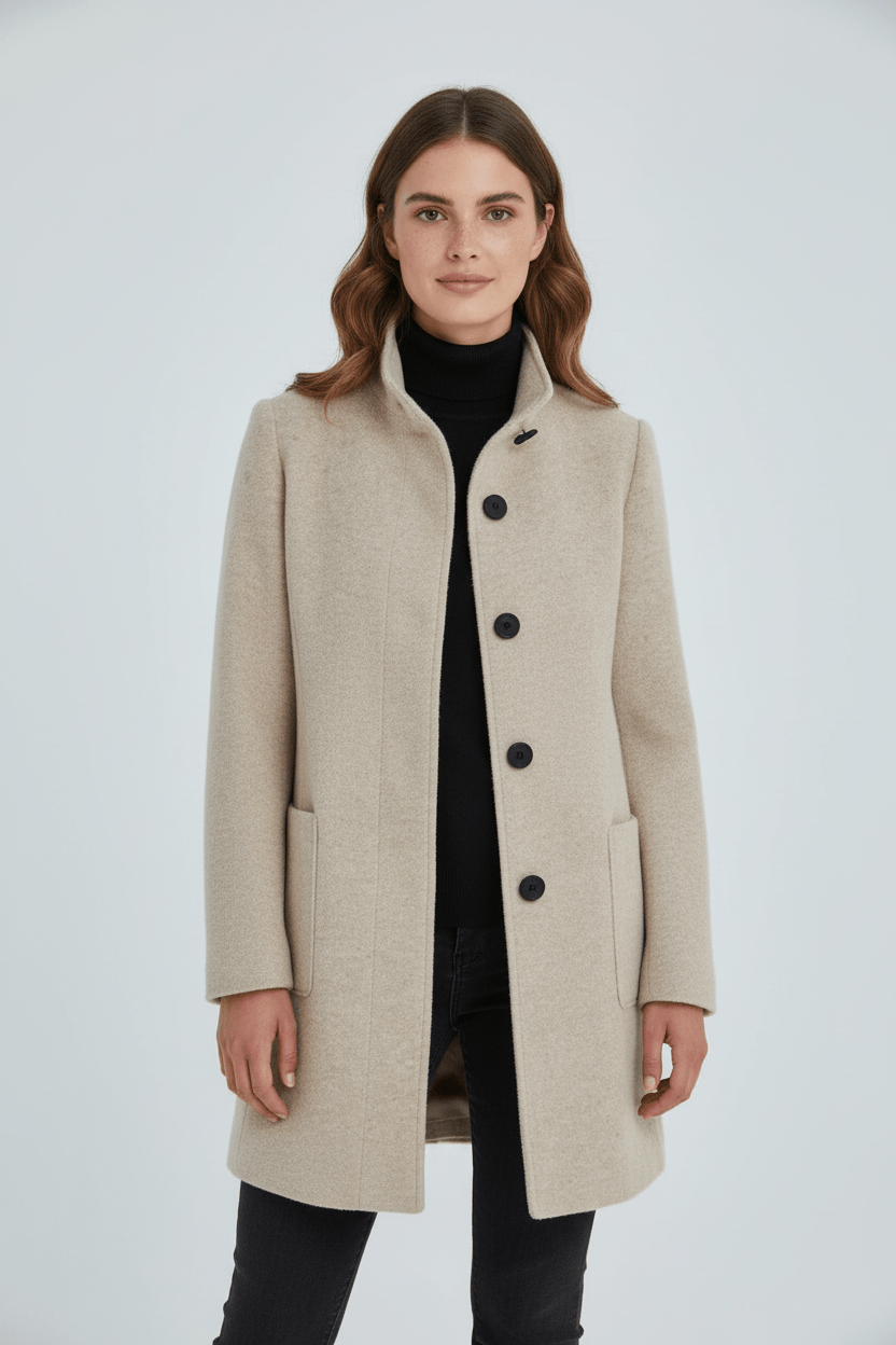 Dames jas | Elegante lange jas met opstaande kraag en tijdloze pasvorm