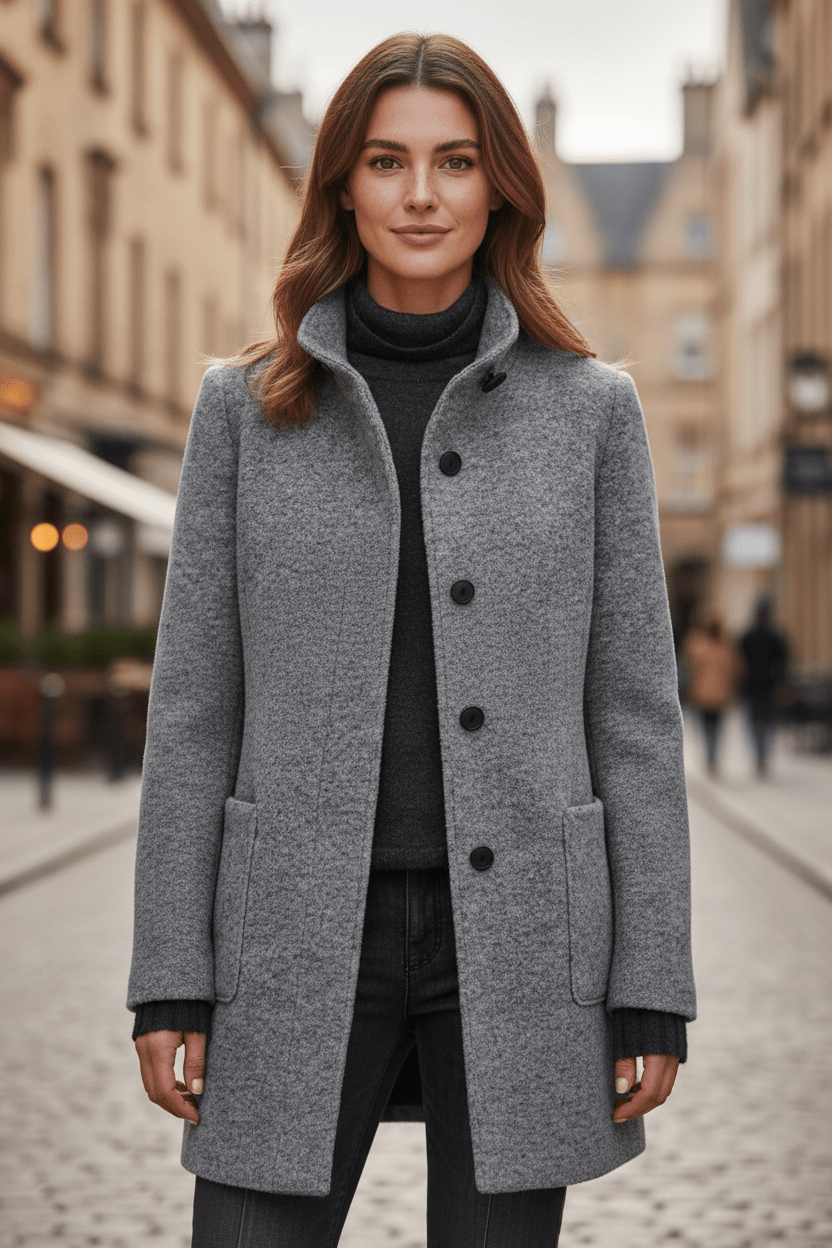 Dames jas | Elegante lange jas met opstaande kraag en tijdloze pasvorm