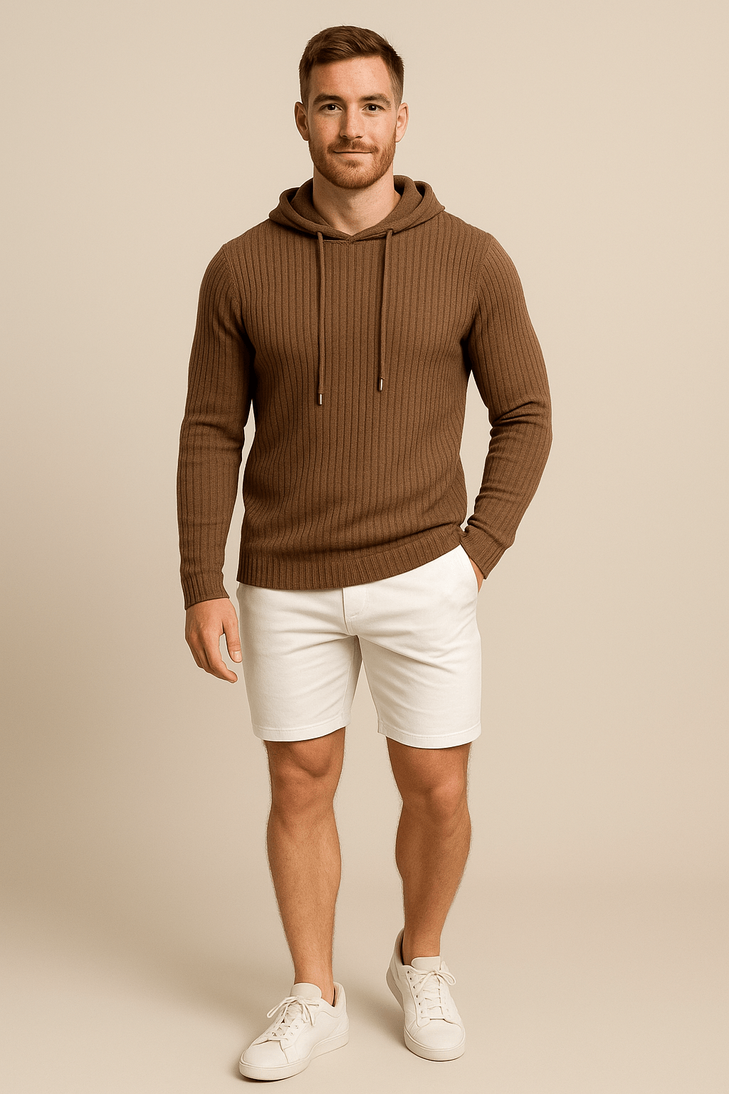 Heren gebreide hoodie | Slim fit ribgebreid design met trekkoord