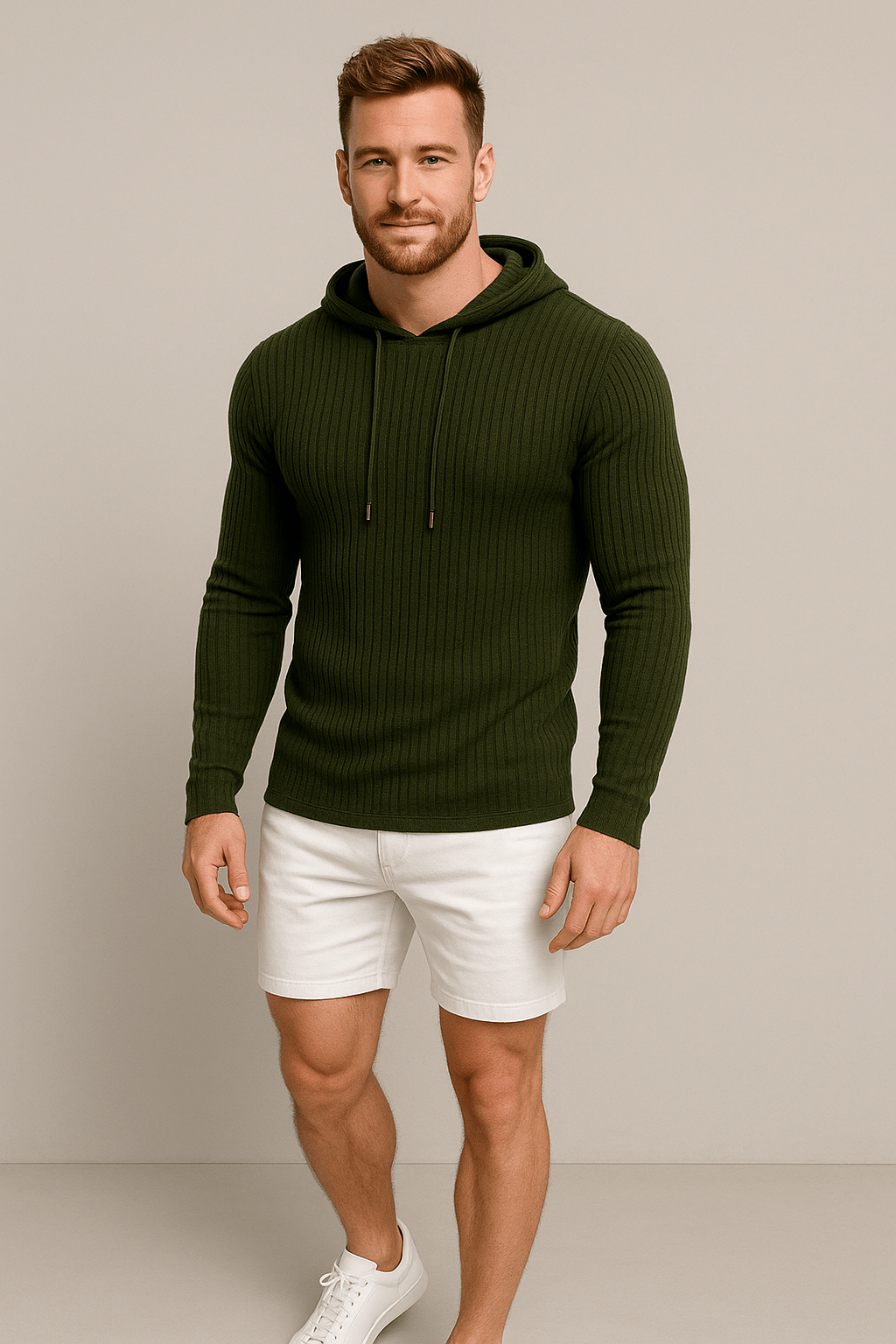 Heren gebreide hoodie | Slim fit ribgebreid design met trekkoord