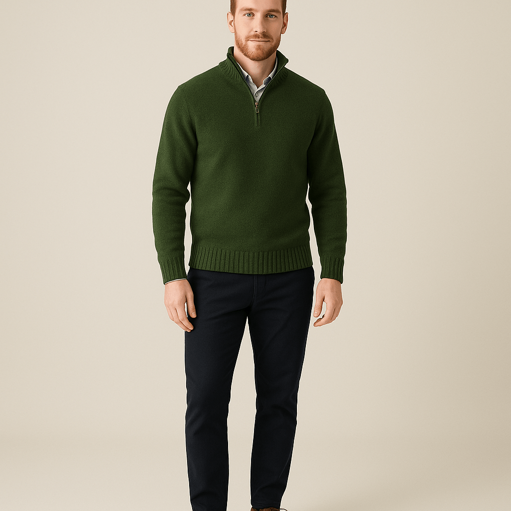 Heren trui met halve rits | Ribgebreid design & hoge kraag