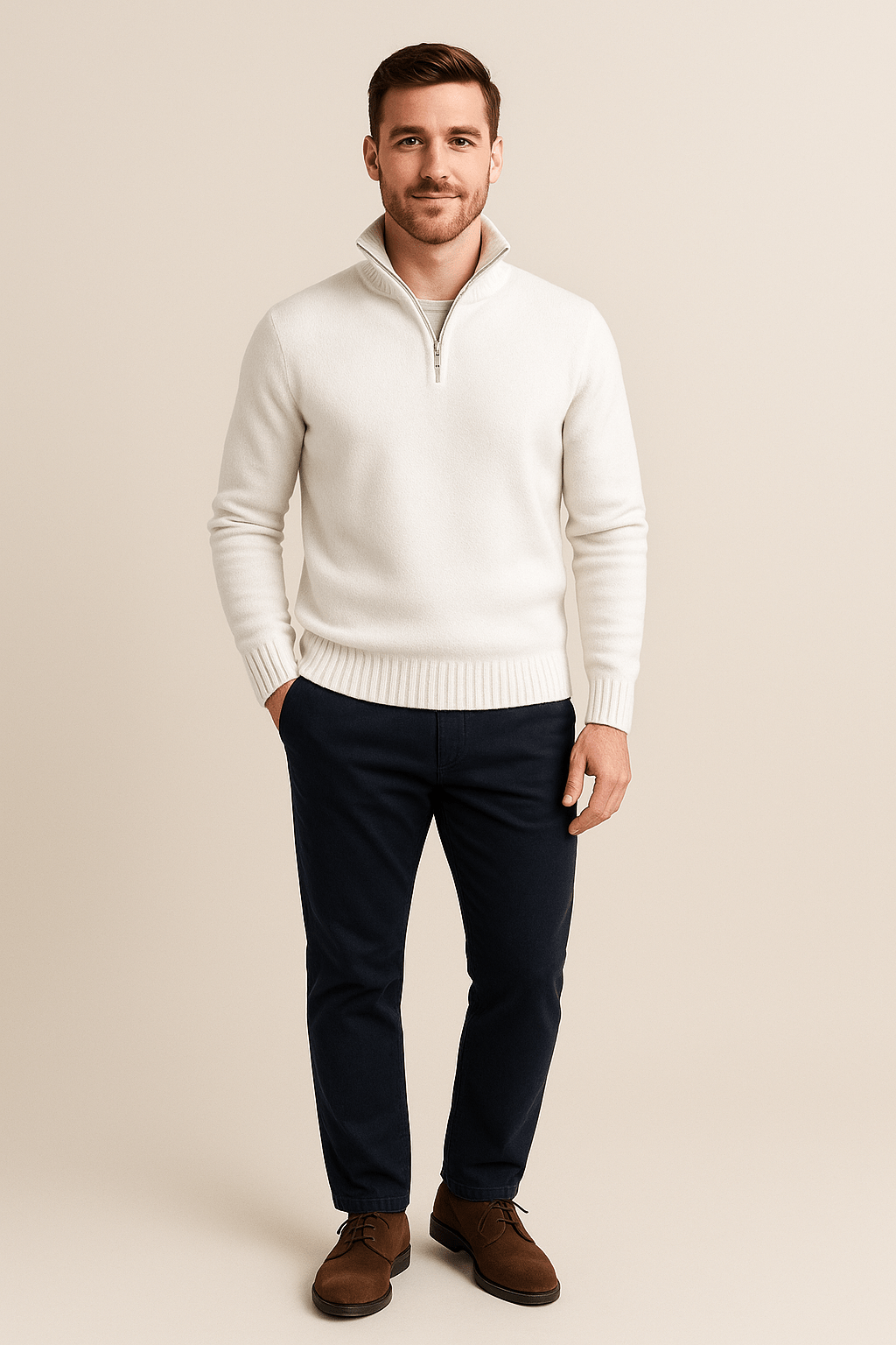 Heren trui met halve rits | Ribgebreid design & hoge kraag