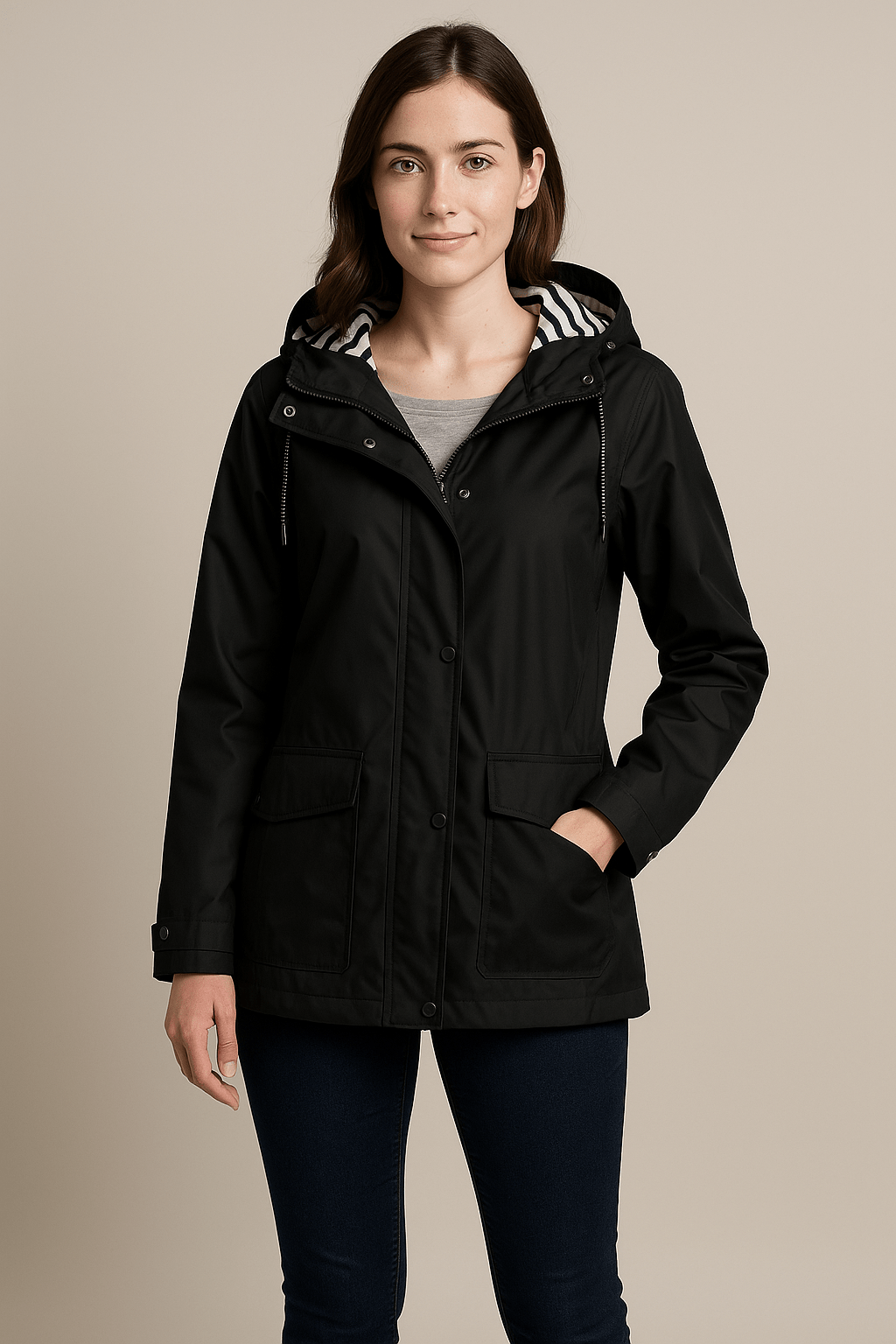 Dames Regenjas | Halflang model met capuchon en waterafstotende afwerking