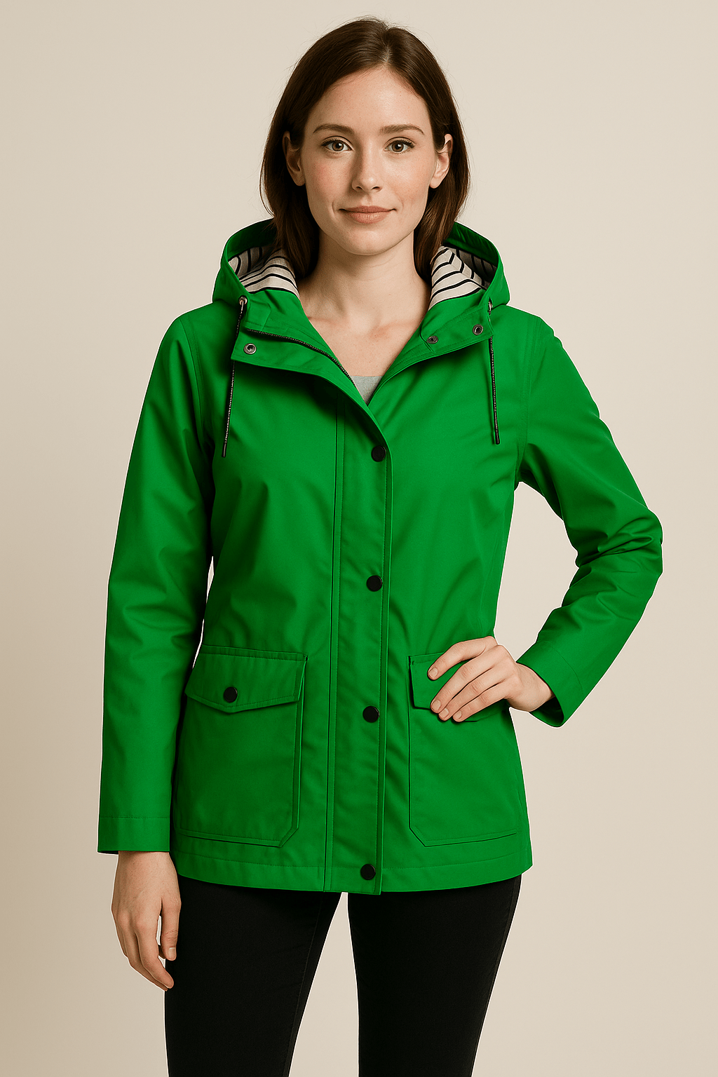 Dames Regenjas | Halflang model met capuchon en waterafstotende afwerking