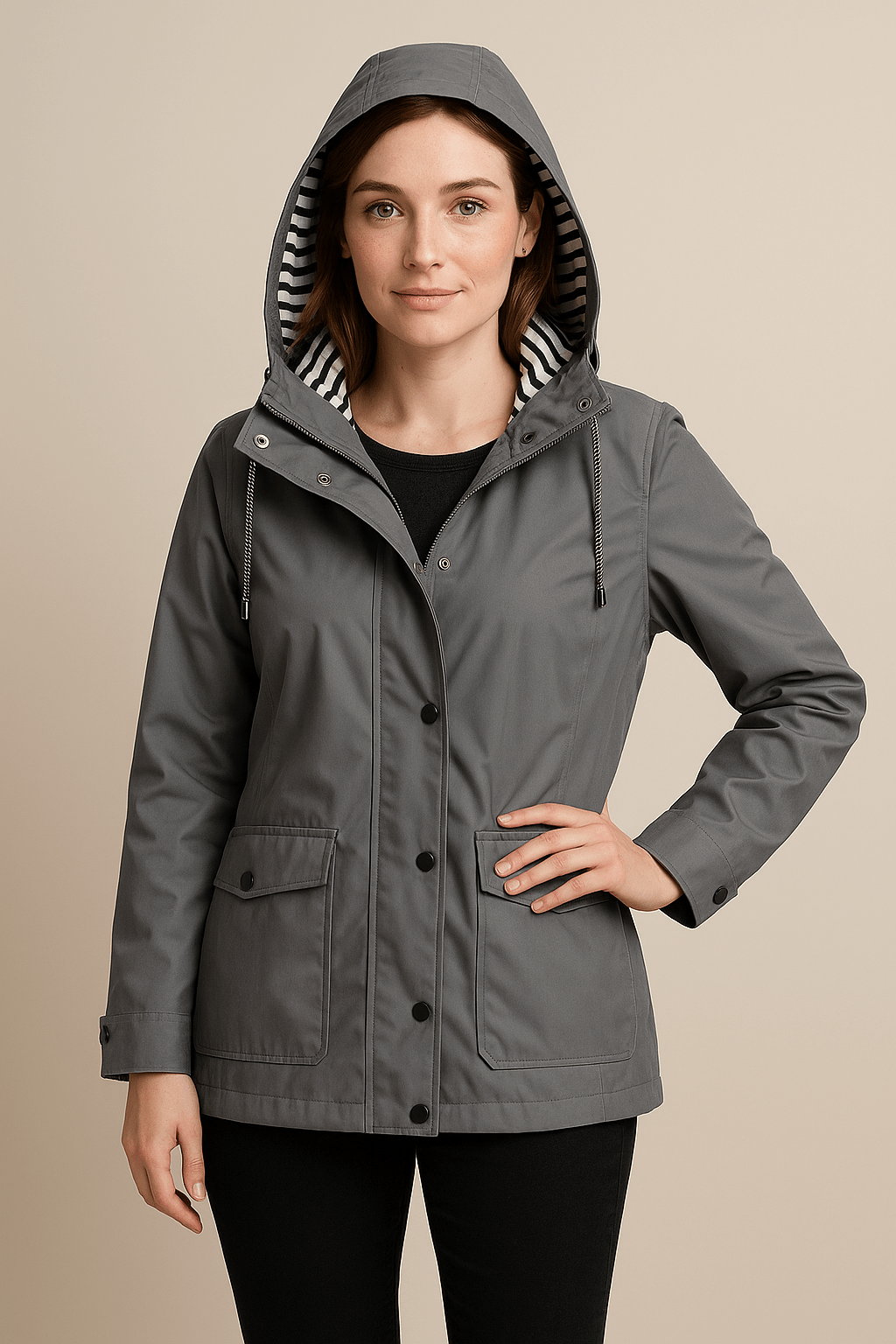 Dames Regenjas | Halflang model met capuchon en waterafstotende afwerking