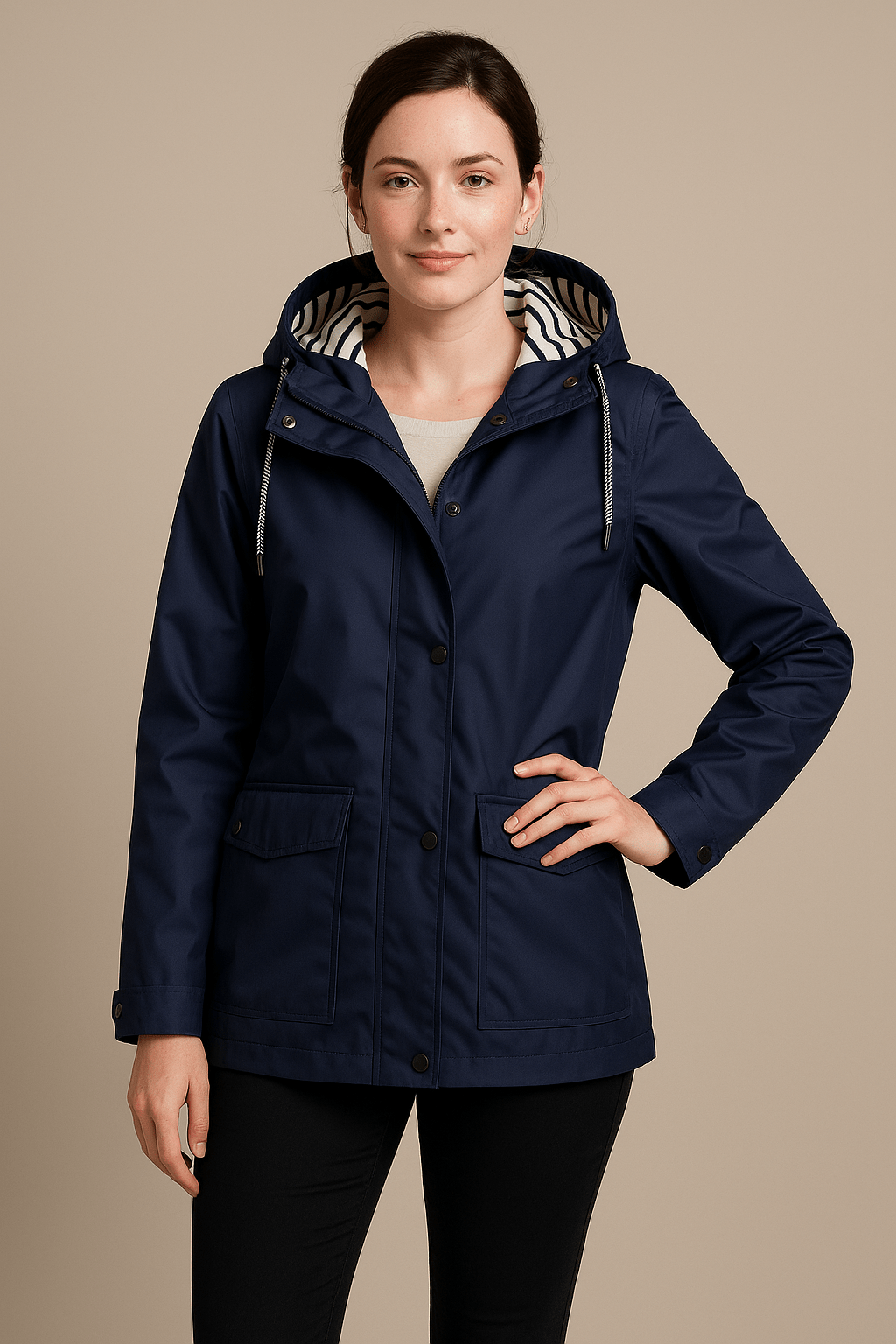 Dames Regenjas | Halflang model met capuchon en waterafstotende afwerking