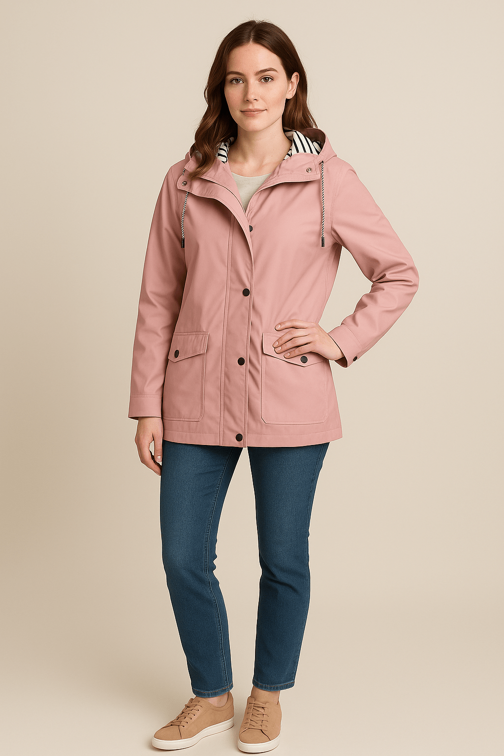 Dames Regenjas | Halflang model met capuchon en waterafstotende afwerking