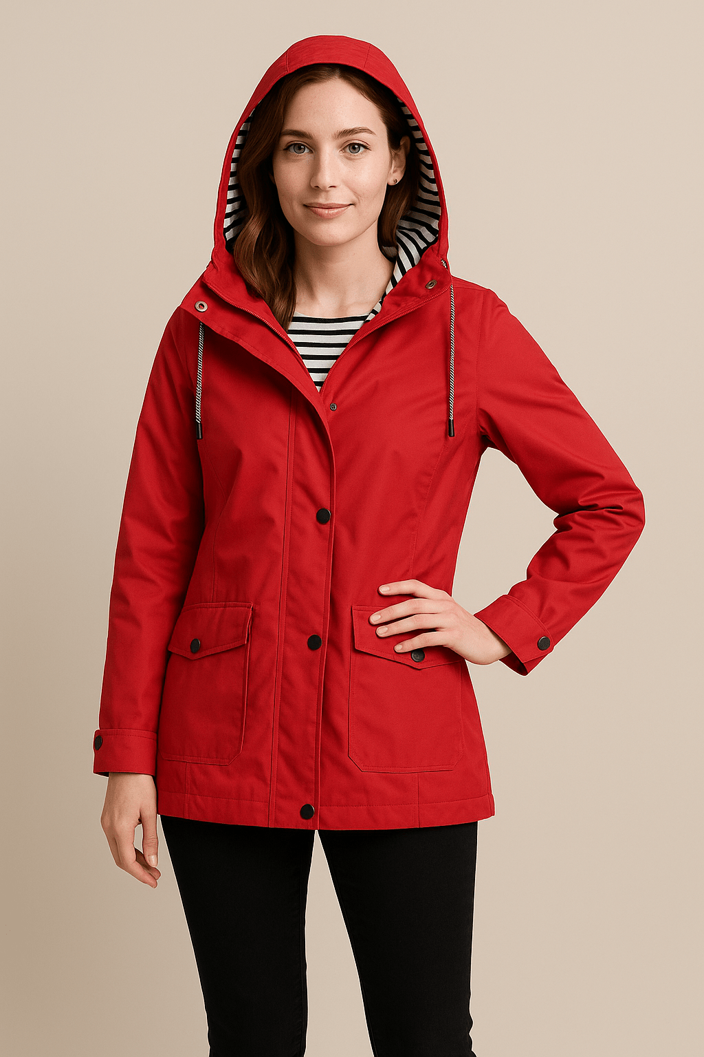 Dames Regenjas | Halflang model met capuchon en waterafstotende afwerking