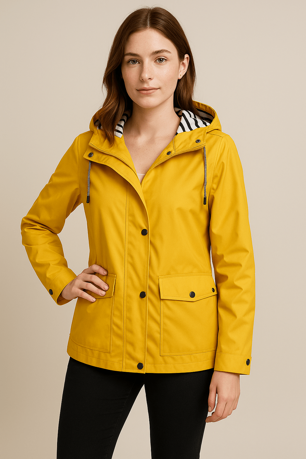 Dames Regenjas | Halflang model met capuchon en waterafstotende afwerking