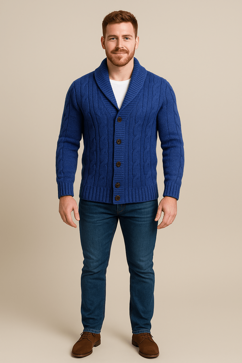 Heren kabelgebreid vest met knopen | Sjaalkraag & tijdloos design