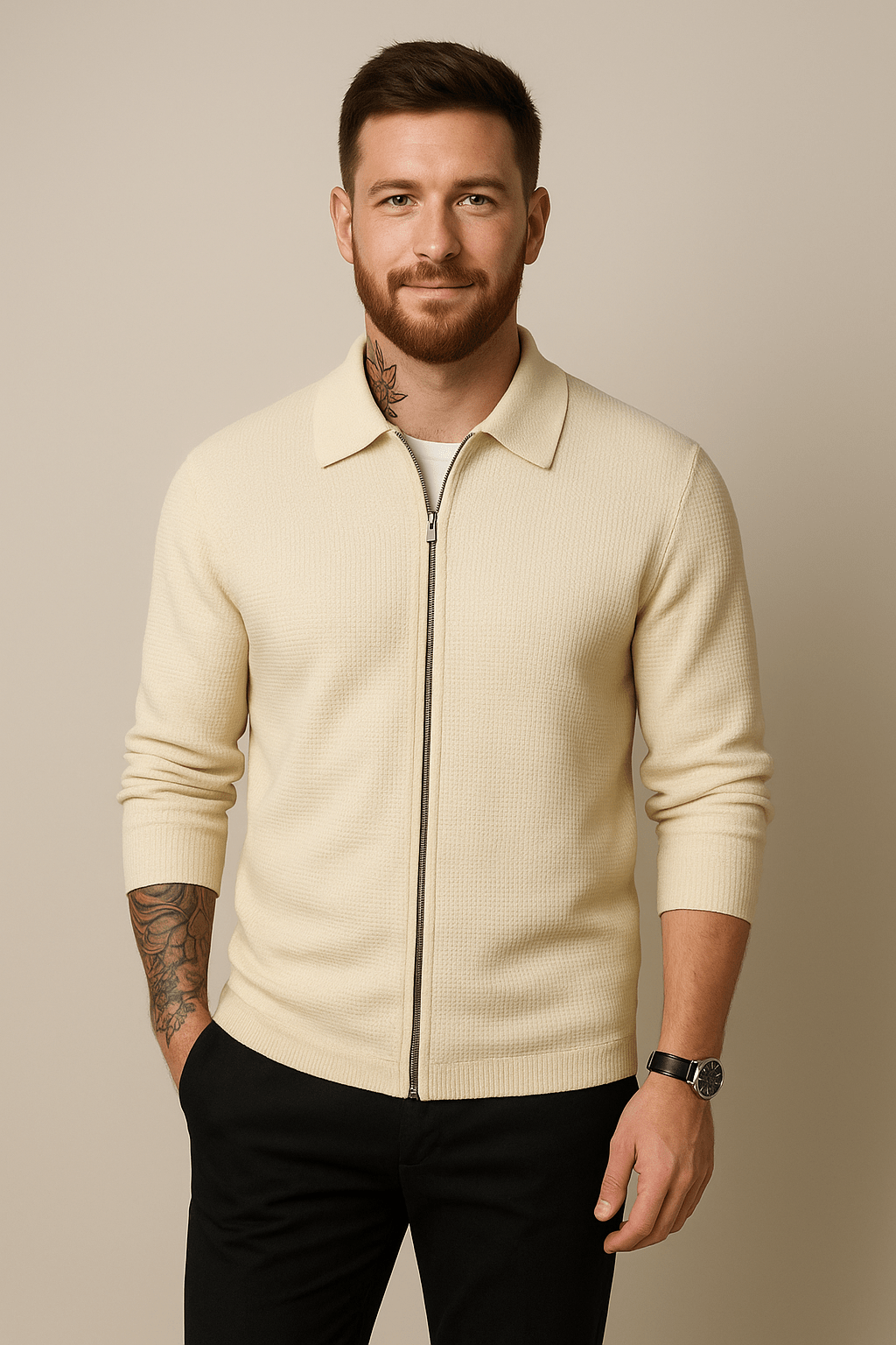 Heren vest met rits | Gebreid waffle-design & moderne pasvorm