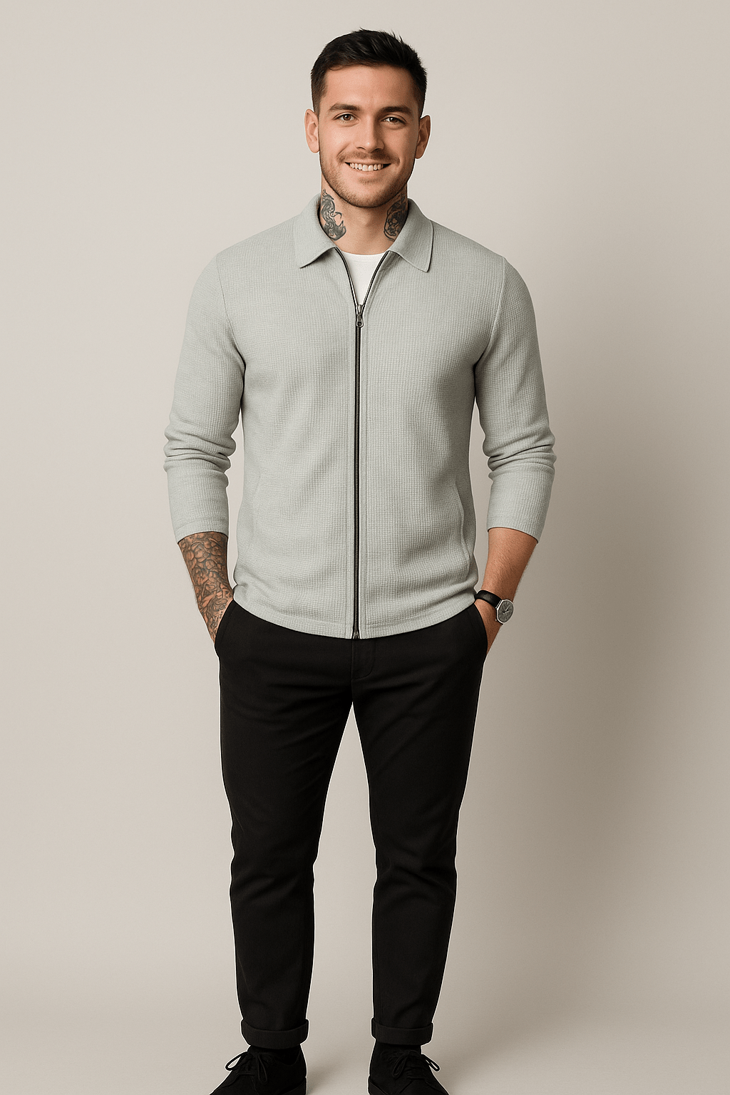 Heren vest met rits | Gebreid waffle-design & moderne pasvorm
