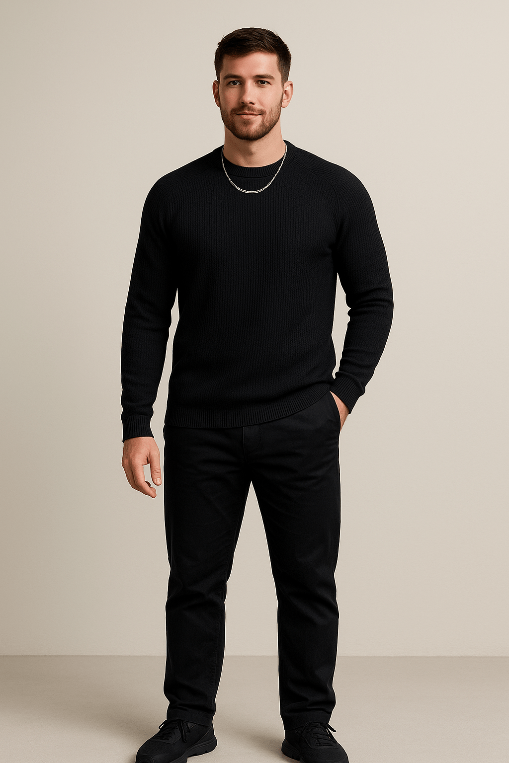 Heren trui met ronde hals | Slim fit gebreid design met ribstructuur