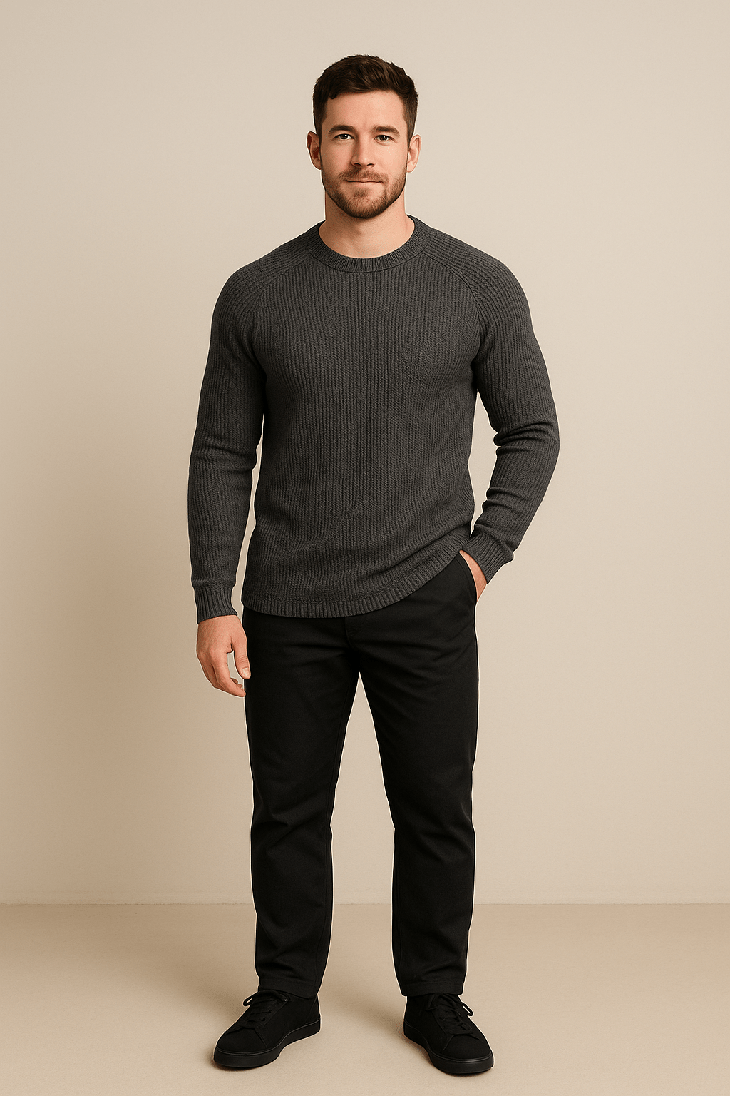 Heren trui met ronde hals | Slim fit gebreid design met ribstructuur