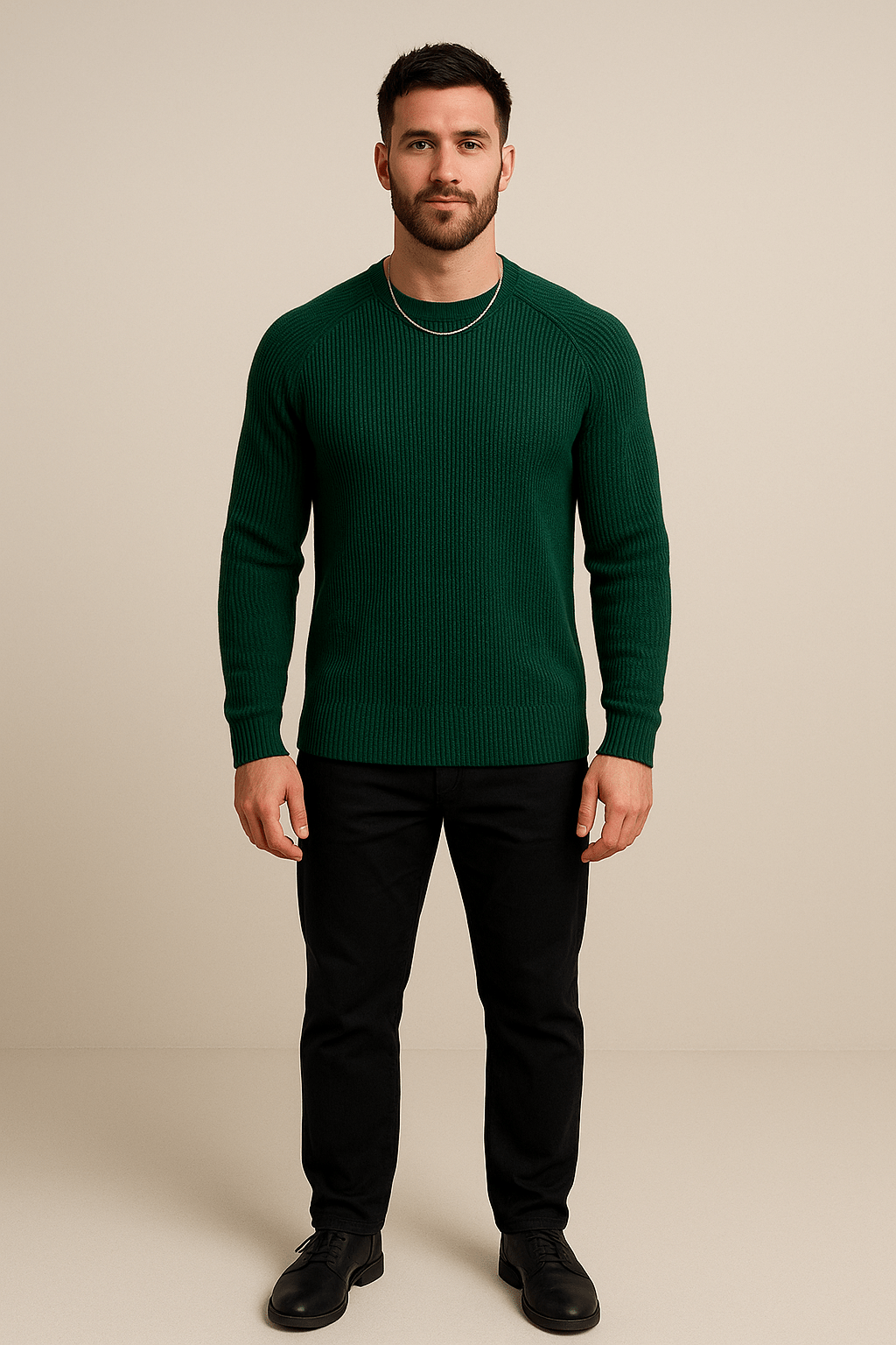Heren trui met ronde hals | Slim fit gebreid design met ribstructuur