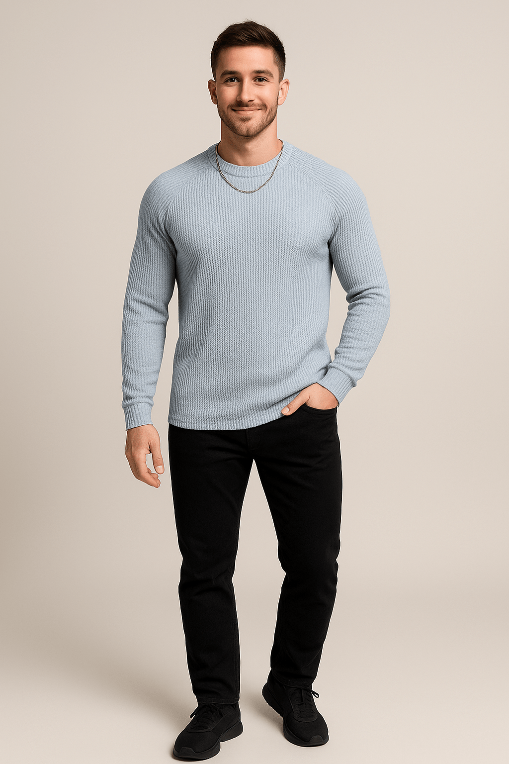 Heren trui met ronde hals | Slim fit gebreid design met ribstructuur