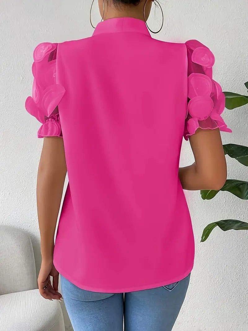 Mode Outlet | Elegante Blouse met Strikdetail & Netstof Mouwen