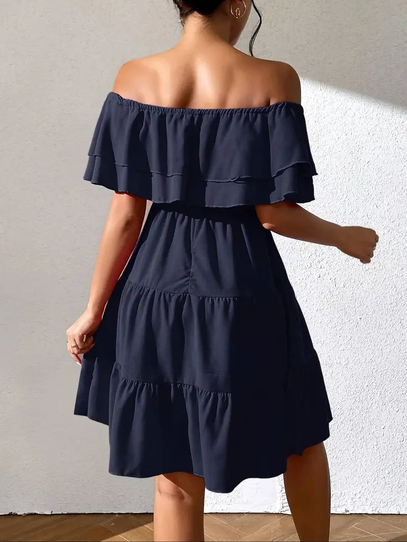 Mode Outlet | Elegante Off-the-Shoulder Jurk met Ruches – Vrouwelijk & Stijlvol