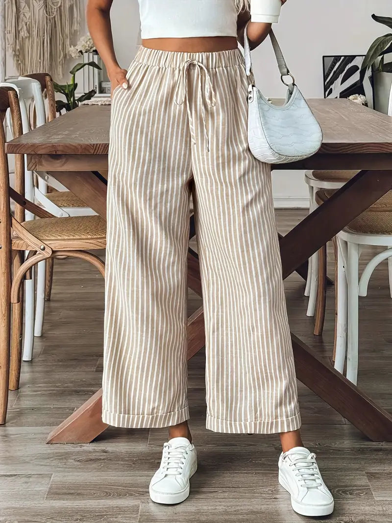 Mode Outlet | Stijlvolle Gestreepte Broek met Wijde Pijpen