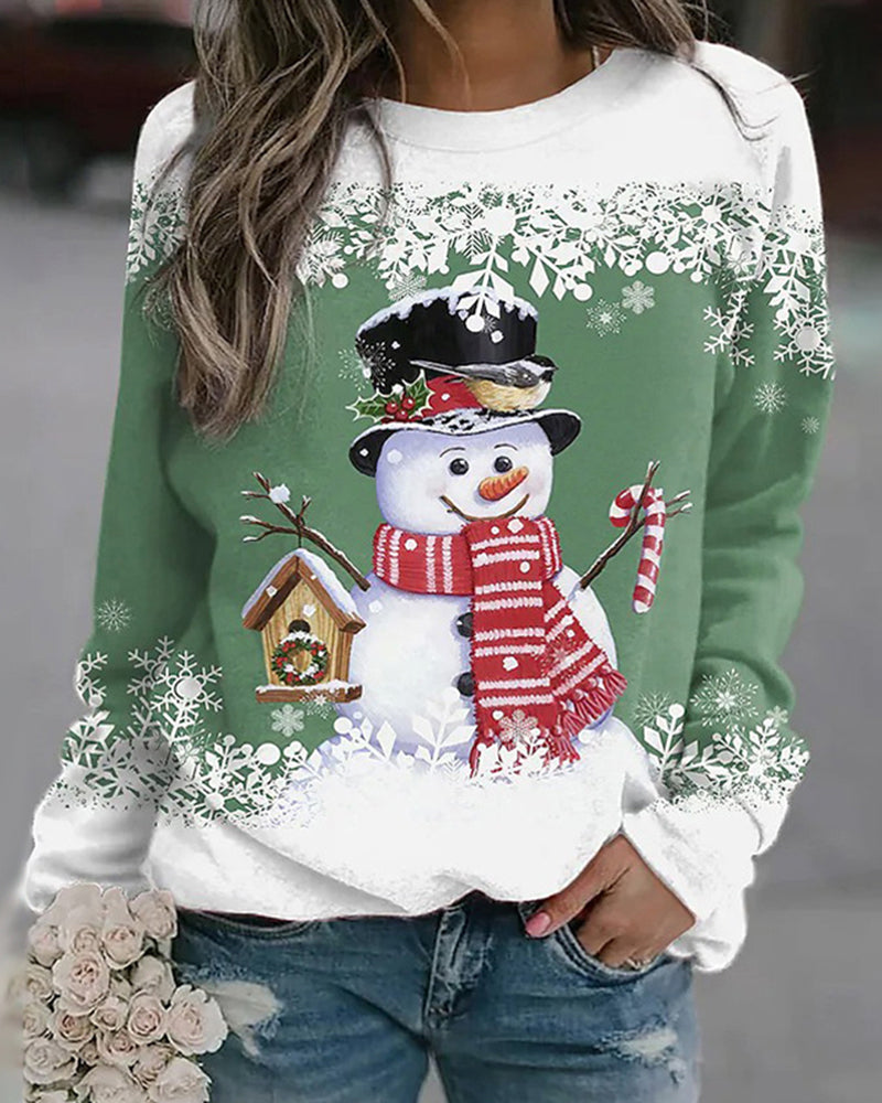 Dames Kerstsweatshirt met Sneeuwpopprint en Gezellige Stijl