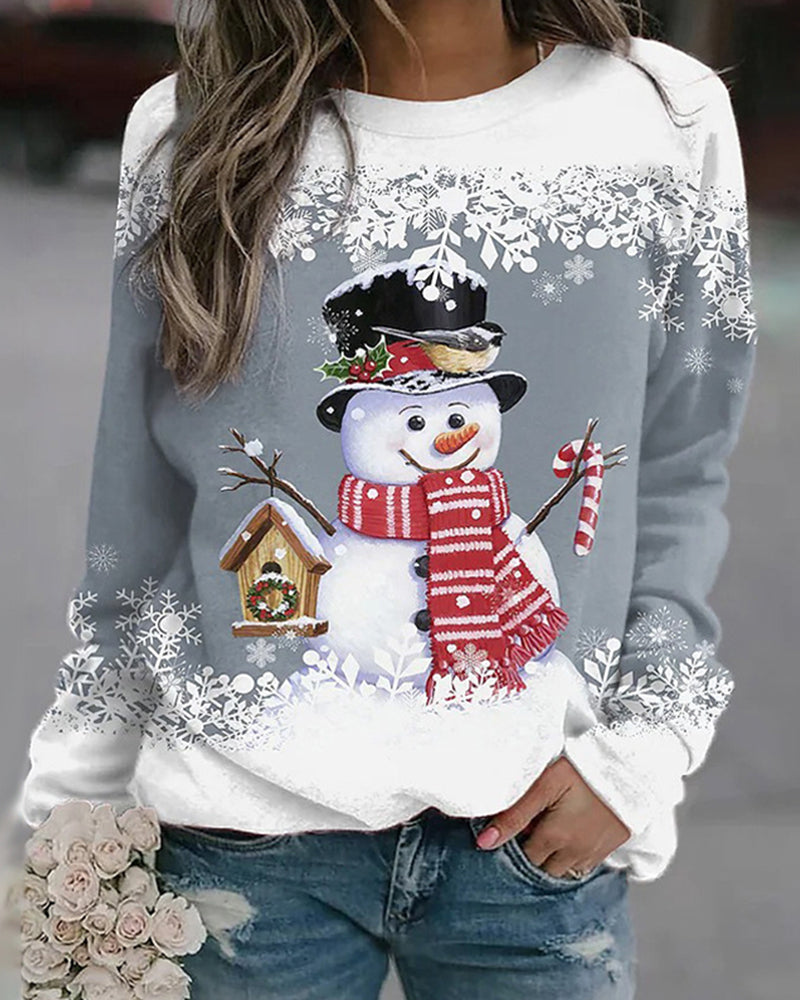 Dames Kerstsweatshirt met Sneeuwpopprint en Gezellige Stijl