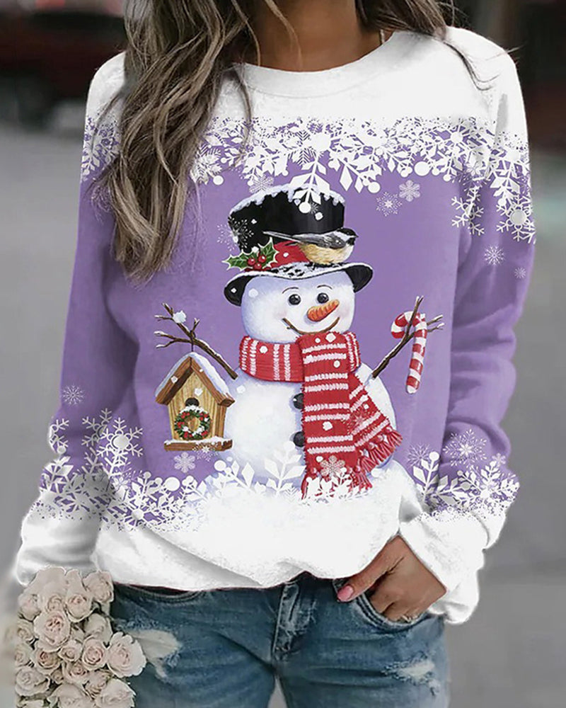 Dames Kerstsweatshirt met Sneeuwpopprint en Gezellige Stijl