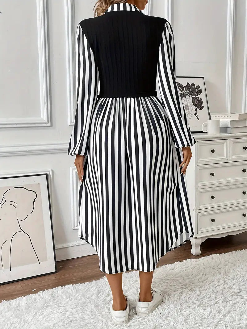 Mode Outlet | Elegante Gestreepte Midi-Jurk – Tijdloos & Trendy