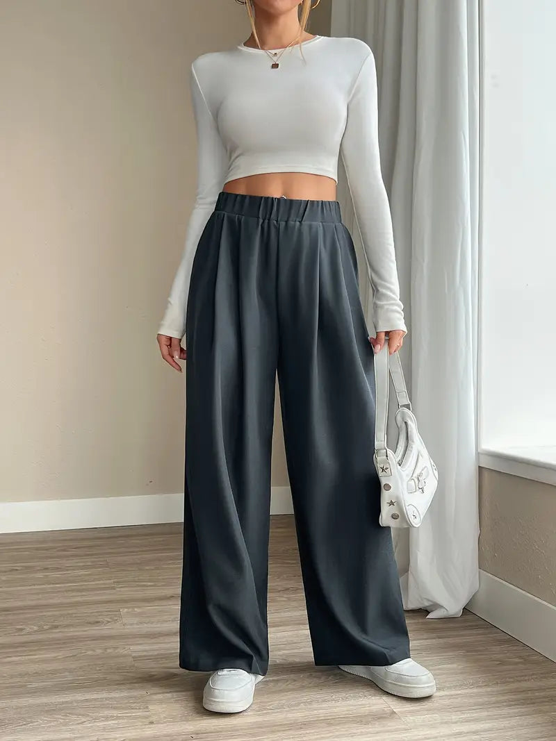 Mode Outlet | Stijlvolle Bandplooibroek met Wijde Pijpen