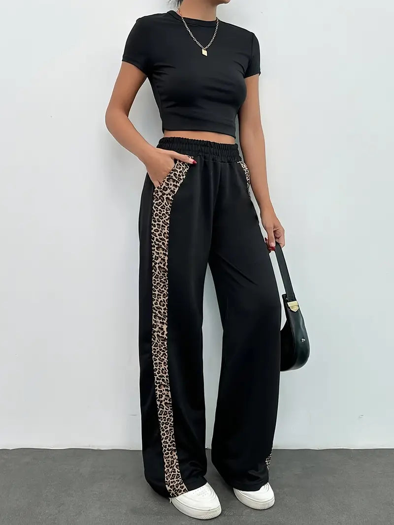 Mode Outlet | Elegante Broek met Wijde Pijpen & Luipaardprint